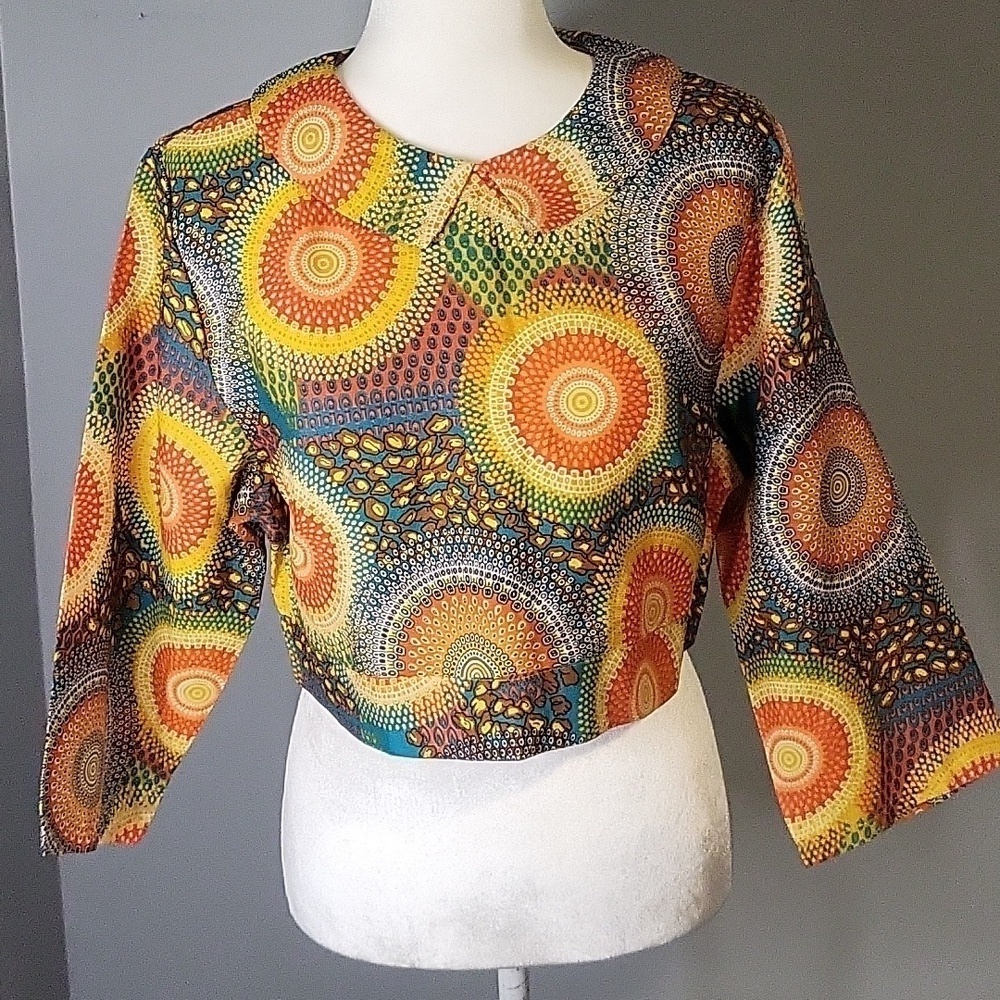 For Her NYC Back Zip 3/4 Sleeve 70's Look Crop Top - Size XL